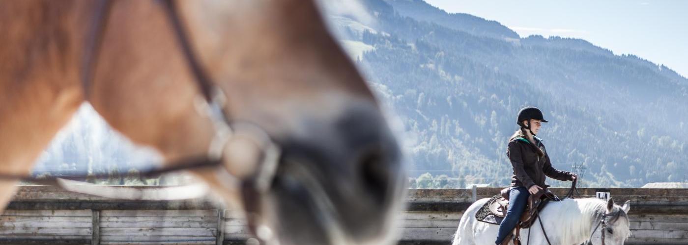 Schülerin der LLA Weitau reitet ein Pferd